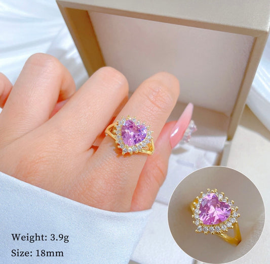 "Queen of Hearts" Pink Crystal Halo Ring