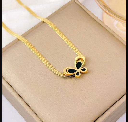 "Black Butterfly" Herringbone Chain Necklace