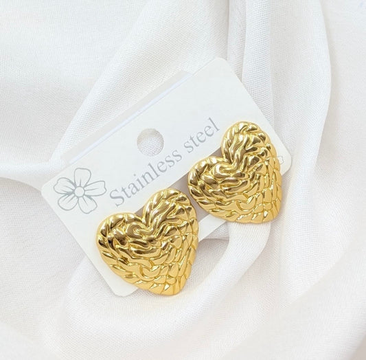 "The Amor" Textured Gold Heart Stud Earrings