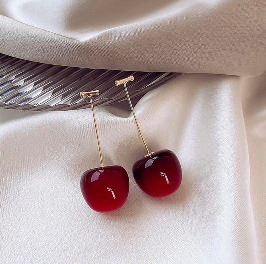 "Sweet & Sleek" Red Cherry Dangle Earrings